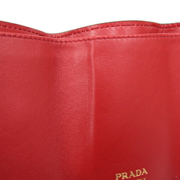 PRADA Tri-fold Wallet 1MH021 Black Red Leather Compact Women's - Picture 7 of 10